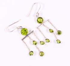 Handmade 925 Sterling Silver Dangle Earrings with Peridot Gemstone